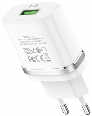 Адаптер питания hoco C12Q Smart (220V - USB, 3А, 18W, быстрая зарядка, QC3.0, white)