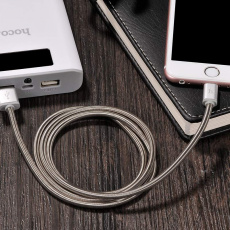 Кабель USB 2.0 Am - Lightning 1.2m (U5 Full-Metal, 2.4A, пружинная оплётка, silver) hoco