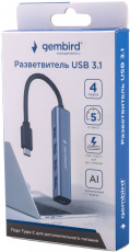 USB 3.1 HUB Gembird UHB-C474 (Type-C, 4 порта, активный (Type-C до 3A), 0.2m, grey)