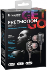 Гарнитура Defender FreeMotion B640 (затычки, беспроводная, Bluetooth 5.0, с микрофоном, до 5 часов работы от батареи, black)