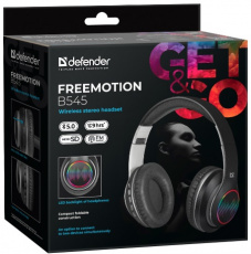 Гарнитура Defender FreeMotion B545 (полноразмерная закрытая, беспроводная, Bluetooth 5.0, с микрофоном, до 9 часов работы от батареи, microSD, FM, подсветка, black)