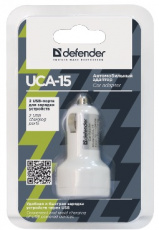 Зарядное устройство от прикуривателя Defender UCA-15 (12-24V, 2 USB разъёма, 2.1A max, white)