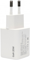 Адаптер питания скоростной Cablexpert MP3A-PC-61 (100-240V - USB, USB Type-C, 5V-3А, 9V-2.2A, 12V-1.6A, 20W, быстрая зарядка, QC4.0, PD3.0, GaN, white)