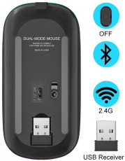 Мышь беспроводная iO Easychill BLED (Bluetooth5.2/2.4GHz, optical, 1600dpi, аккумулятор, тихий клик, подсветка, soft-touch, black)
