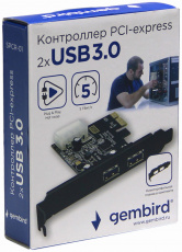 Контроллер USB3.0 Gembird (SPCR-01, PCI-E, USB 3.0 2-port, black) RTL