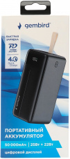Внешний аккумулятор Gembird GPB-50Q (литий-полимерный, 50000mAh, выход 2.5A, вход 2.5А, QC4.0, PD, black)
