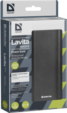 Внешний аккумулятор Defender Lavita 16000 B (литий-ионный, 16000mAh, 2*USB 2.1A, вход 1.5A, black)