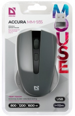 Мышь беспроводная Defender Accura MM-935 (optical, 1600dpi, 2xAAA, soft-touch, grey-black)