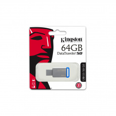 Флеш накопитель USB 3.1 64Gb Kingston DT50 (DT50/64GB, silver-blue)