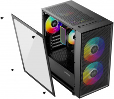 Корпус XASTRA A305M 3FRGB (без БП, mATX, USB3.0, 3x rainbow LED Fan, black)