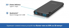 Внешний аккумулятор Defender ExtraLife Fast 10000D (литий-полимерный, 10000mAh, 2*USB 3A, вход 2.4A, быстрая зарядка устройств, silver-black)