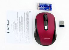 Мышь беспроводная Gembird MUSW-420-1 (optical, 1600dpi, 2xAAA, soft-touch, black-red)
