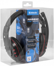 Наушники Defender Warhead G-160 (полноразмерные закрытые, с микрофоном, игровые, 2.5m, промо-код "War Thunder", black-red)