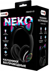 Наушники FUMIKO NEKO (FBH01-01, полноразмерные закрытые, беспроводные, Bluetooth 5.0, AUX, с микрофоном, до 10м., до 8 часов работы от батареи, microSD, FM, подсветка, black)