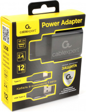 Адаптер питания Cablexpert MP3A-PC-37 (100-240V - 2x USB, 2.4A, 12W, кабель Type-C 1m, black)