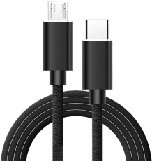 Кабель microUSB (m) - USB Type-C (m) (3A, 60W, нейлоновая оплётка, QC3.0, PD, black)