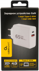 Адаптер питания универсальный Cablexpert MP3A-PC-50 (110-240V - USB, USB Type-C, 5V-3А, 9V-3A, 12V-3A, 15V-3A, 20V-3.25A, 65W, быстрая зарядка, QC4.0, PD3.0, GaN, white)