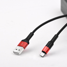 Кабель USB 2.0 Am - micro USB 1.0m (X26 Xpress, 2.4A, быстрая зарядка, нейлоновая оплётка, black-red) hoco