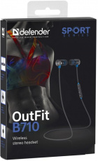 Гарнитура Defender OUTFIT B710 (затычки, беспроводные, Bluetooth 4.1, с микрофоном, до 10м., до 5 часов работы от батареи, black-blue)