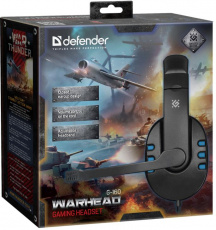 Наушники Defender Warhead G-160 (полноразмерные закрытые, с микрофоном, игровые, 2.5m, промо-код "War Thunder", black-blue)