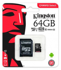 Карта памяти SDXCmicro Card 64Gb Kingston (SDCS/64GB, Class 10, UHS-I, 80MB/s, адаптер SD)
