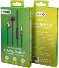 Наушники FUMIKO EP-04 (FEP04-02, затычки, для мобильных устройств, с микрофоном, 1.2m, black)
