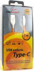 Кабель USB 2.0 Am - Type-C 1.0m (CC-G-USBC01O-1M, серия Gold, не спутывается, блистер, orange) Cablexpert