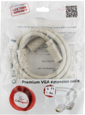 Кабель SVGA Pro 15m/15f 1.8m (CC-PPVGAX-6, удлинительный, 2 ферритовых фильтра, beige) Cablexpert