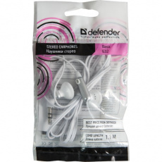 Наушники Defender Basic-632 (вкладыши, без микрофона, 1.1m, white)