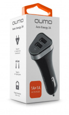 Зарядное устройство от прикуривателя QUMO Auto Energy 2A (0060)(2 USB разъёма, 1A+1A, black-silver)