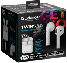 Гарнитура Defender Twins 637 (затычки, беспроводная, Bluetooth 5.0, с микрофоном, white)