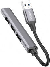 USB 3.0 HUB hoco HB26 (4 порта, 3x USB2.0, USB3.0, 0.13m, grey)