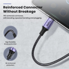 Кабель USB 2.0 Am - Type-C 2.0m (3A, быстрая зарядка, нейлоновая оплётка, QC3.0, black-purple) TOPK