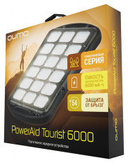 Внешний аккумулятор QUMO PowerAid Tourist 6000 (литий-полимерный, 6000mAh, 2*USB 2.1A+1A, вход 2А, фонарик 18 светодиодов, IP54, black)