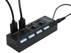 USB 2.0 HUB Gembird UHB-U2P4-02A (4 порта, активный, адаптер питания 2.4A, выключатели, 0.55m, black)