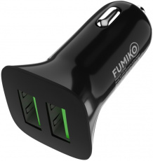 Зарядное устройство от прикуривателя FUMIKO CC06 (FCC06-08, 12/24V - USB, 2 USB разъёма, 2.4А max, быстрая зарядка, кабель Type-C 1m, black)