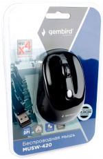 Мышь беспроводная Gembird MUSW-420 (optical, 1600dpi, 2xAAA, black)