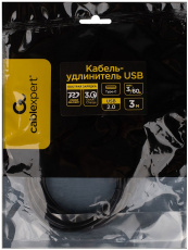 Кабель удинительный USB 2.0 Type-C (m) - Type-C (f) 3.0m (CCP-USB2-CMCF-3M, медь, 3A, 60W, быстрая зарядка, QC3.0, PD, black) Cablexpert
