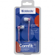 Наушники Defender Comfit-260 (затычки, без микрофона, 1.1m, металлический корпус, pink)
