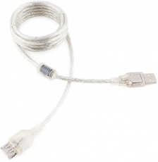 Кабель USB 2.0 Am - Af удлинительный 2.0m (CCF-USB2-AMAF-TR-2M, ферритовый фильтр, экранированный, silver) Cablexpert