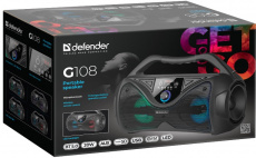 Колонка Defender G108 (20W, портативная, аккумулятор 1200mAh, Bluetooth v.5.0, AUX, USB, MicroSD, FM, MP3, ПДУ, black)