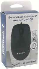 Мышь Gembird MOP-200 (USB, optical, 1000dpi, бесшумный клик, 1.8m, black)