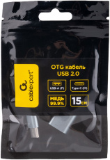 Кабель-переходник USB-OTG (A-OTG-CMAF2-02, USB2.0 Type-C / USB2.0 (F), 0.15m, экранированный, пакет, silver) Cablexpert