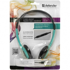 Наушники Defender Aura HN-001 (микрофон, 4-пин 3,5 мм jack, бирюзовый)
