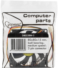 Вентилятор Gembird D8015ВM-3 (80x80x15mm, ball, 2600rpm, 27dBa, 3pin, black) OEM