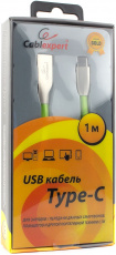 Кабель USB 2.0 Am - Type-C 1.0m (CC-G-USBC01Gn-1M, серия Gold, не спутывается, блистер, green) Cablexpert