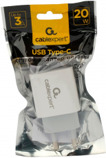 Адаптер питания скоростной Cablexpert MP3A-PC-44 (100-240V - USB Type-C, 5V-3А, 9V-2,22A, 12V-1.67A, 20W, быстрая зарядка, QC3.0, PD, white)