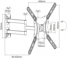 Кронштейн для мониторов iTECHmount LCD544 (13"-55", VESA 75x75-400x400, до 30кг, наклон: -14° / +5°, поворот: 180°, black)