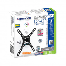 Настенный кронштейн для телевизоров и мониторов Kromax VEGA-8 (15"-42", VESA 75x75-200x200, до 20кг, наклон: -15°/+5°, black)