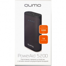 Внешний аккумулятор QUMO PowerAid 5200 (литий-ионный, 5200mAh, 1*USB - 1A, вход 1А, кабель 0.25m - microUSB, black)